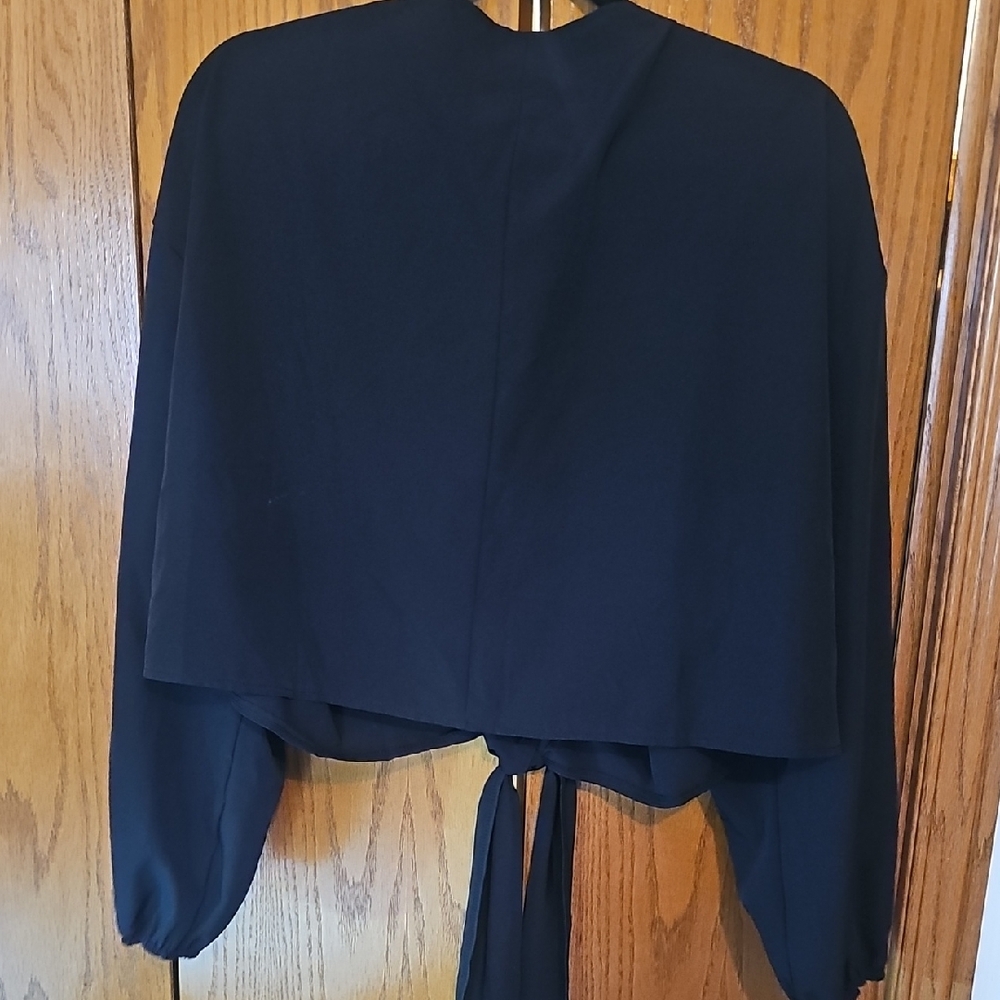 SHEIN Black Draped Open-Front Tie Cover Up - Picture 4 of 4